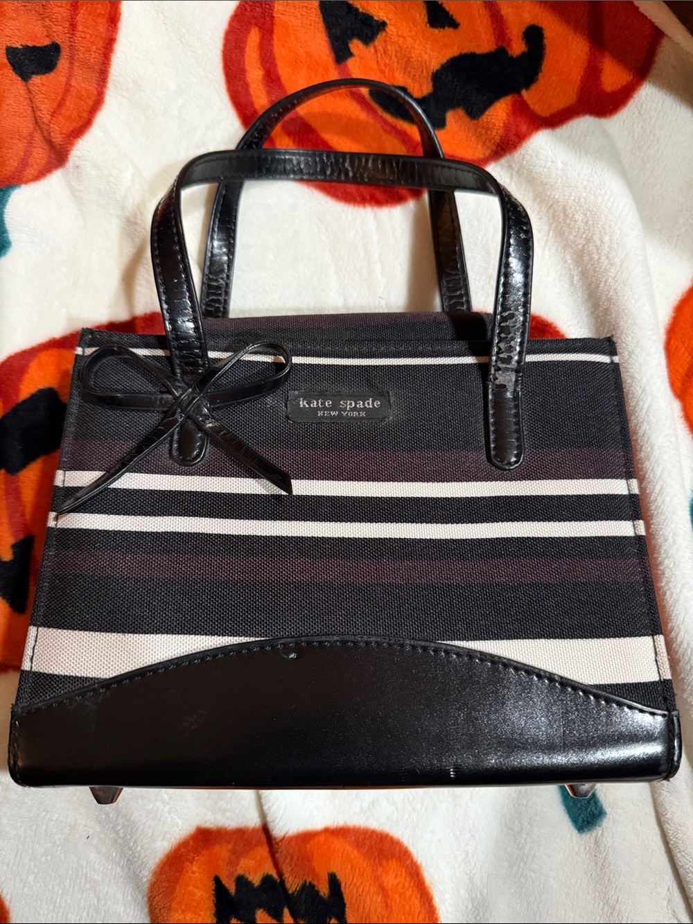 Vintage Kate Spade Striped Bow Top Handle Bag - FLAWS/FAIR CONDITION